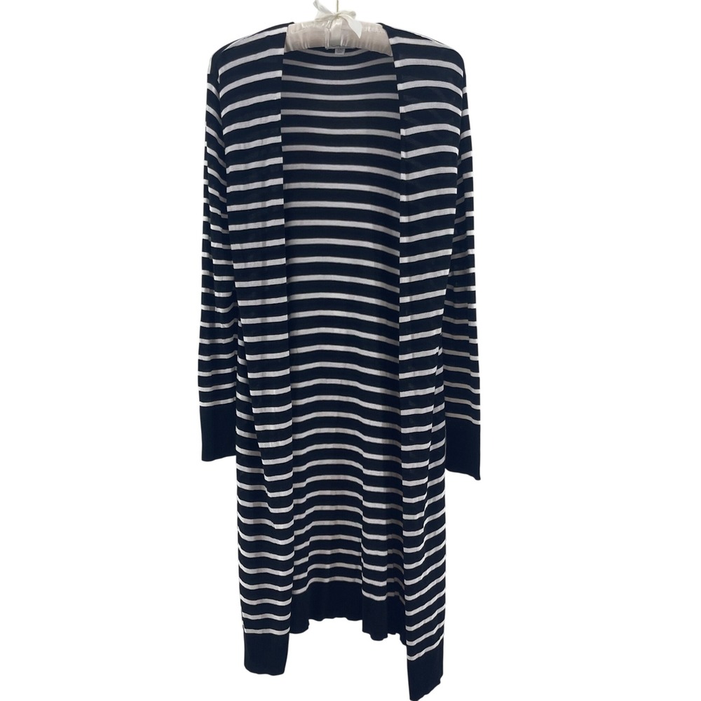 Mud Pie Duster Cardigan Womens S/M Black White Striped Ribbed Longline Capsule